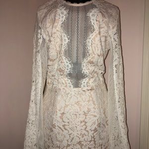 Tobi White Long Sleeve Lace Mini Dress